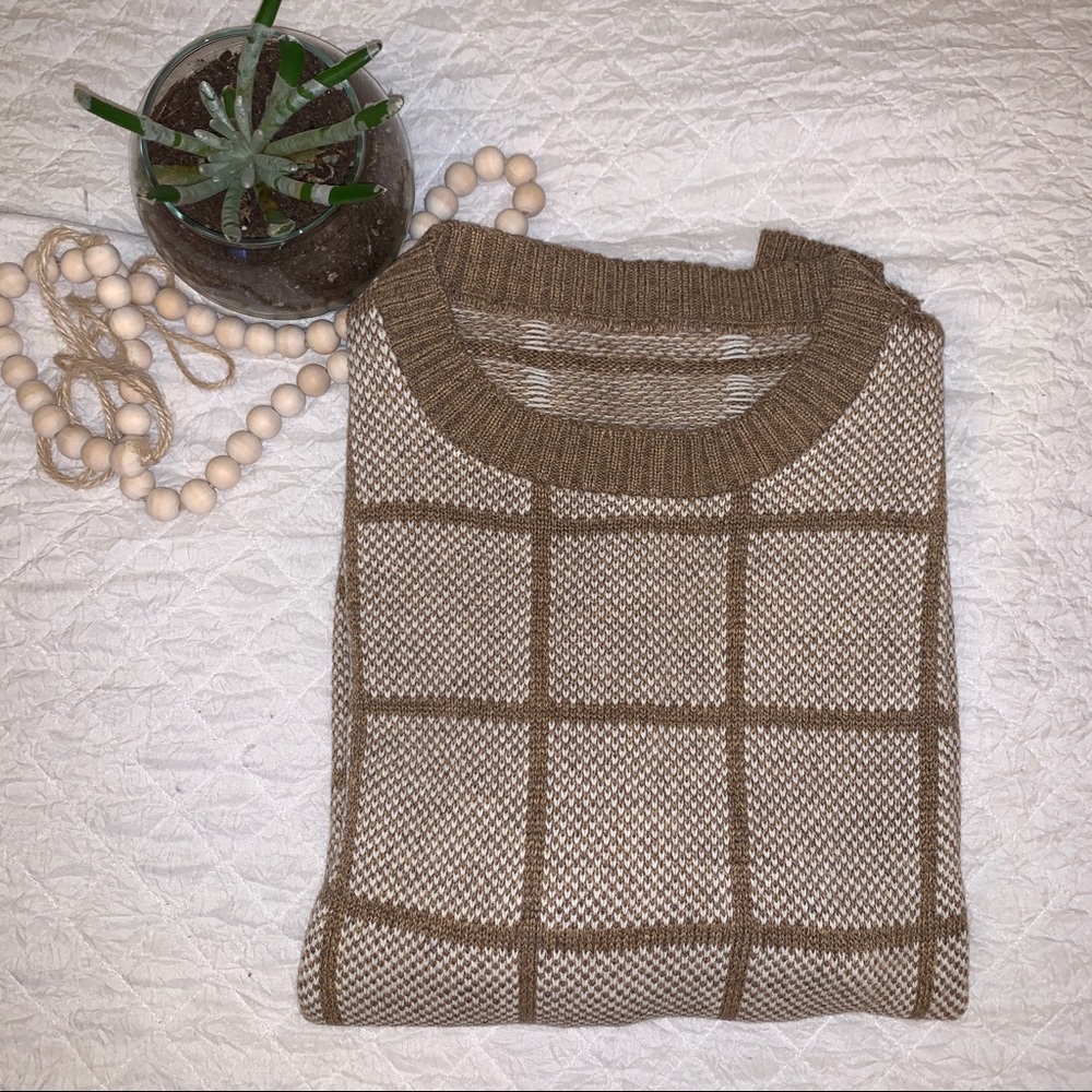 Fall Brown and Tan Checkered Sweater